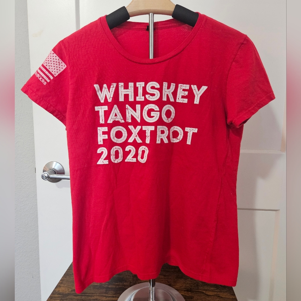 Printed Kicks WTF 2020 ladies t-shirt, red, size medium